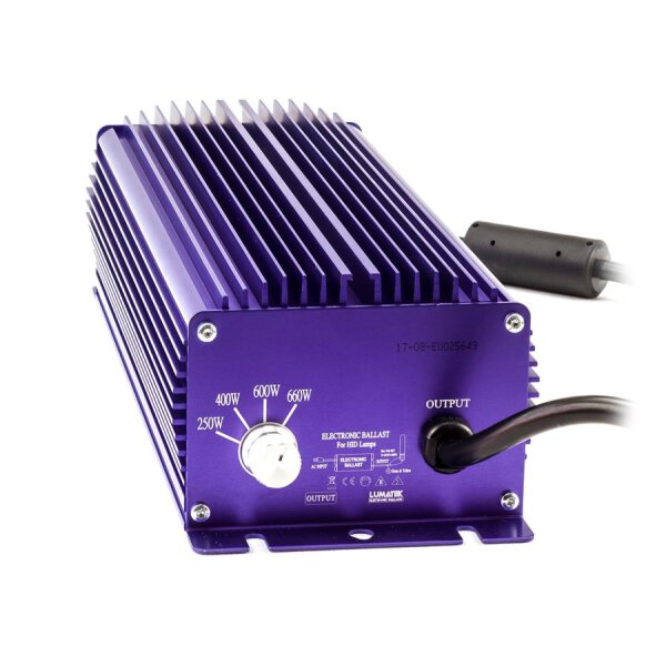 Lumatek Vorschaltgerät 600 W, elektronisch, 4-Stufen regelbar IEC am Ende des Reflektorkabels