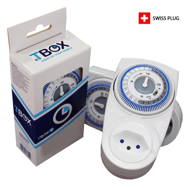 Tempo Box TBOX 1M, mechanische Zeitschaltuhr - CH-Stecker, 230 V, max. 3500 W Leistung, IP20