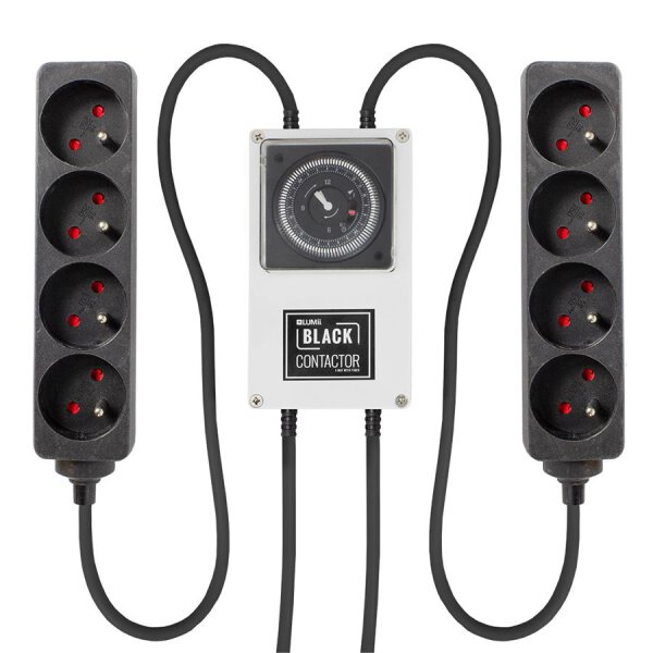 LUMii BLACK Zeitschaltuhr mit 2x 4-fach Steckerleiste, Steckdosentyp E