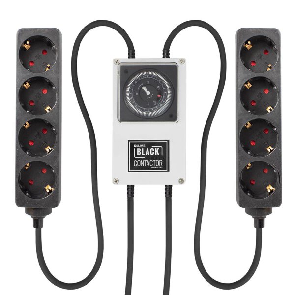 LUMii BLACK, Zeitschaltuhr mit 2x 4-fach Steckerleiste, Schuko Timer Box Relais