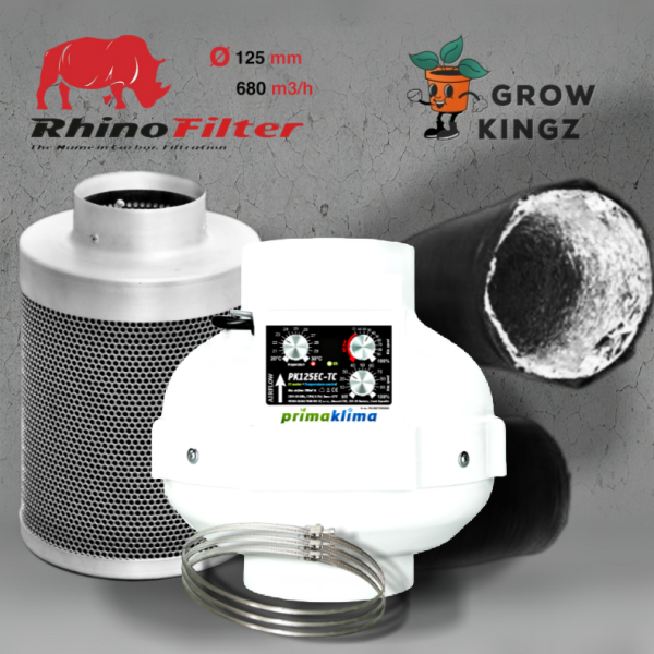 Grow Abluftset PrimaKlima PK125EC-TC 680m³/h Drehzahl- u. Klimaregler