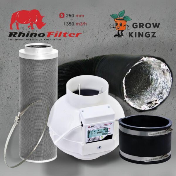 Grow Abluftset 250 GSE EC LCD 1450m³/h Drehzahl- u. Klimaregler mit Feuchtigkeitsregelung